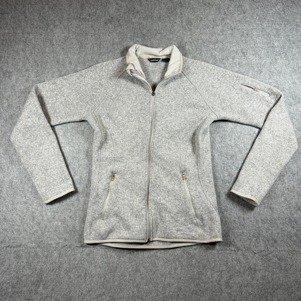 Eddie Bauer Womens Sweater Fleece Full Zip Jacket S Gray Heather Arm Pocket